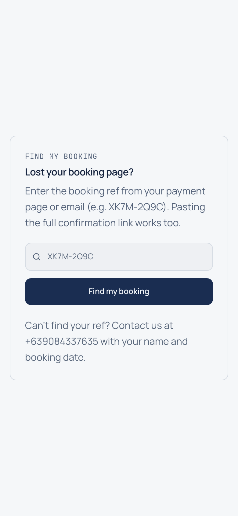 Find my booking page with an empty reference field